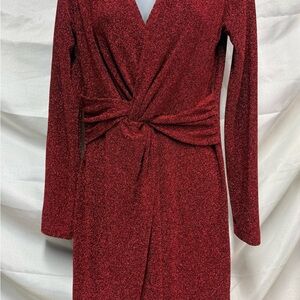 Karen Kane Red Glitter Long Sleeve Dress
